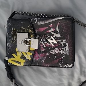 Small DKNY black purse with multicolored front